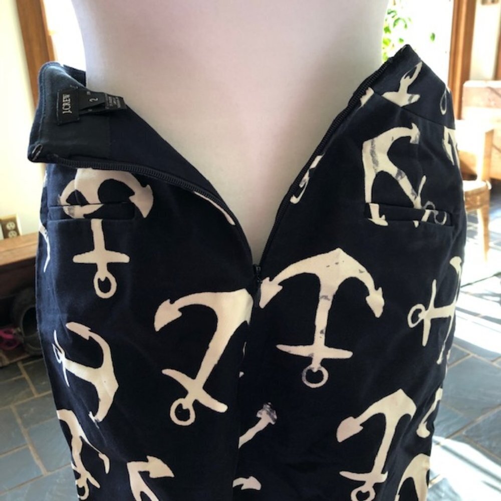 J. CREW Nautical Anchor Blue Navy High Waist Pencil Mini Skirt Size 2 - Picture 6 of 17